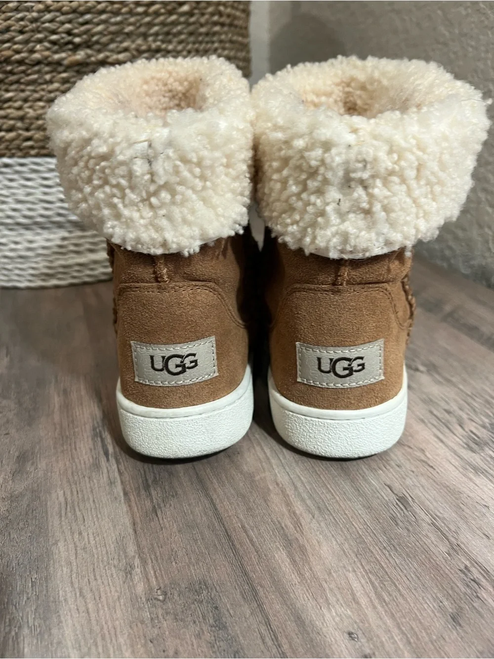 UGG Chestnut Suede Ankle Boots with Cream Shearling Cuff
